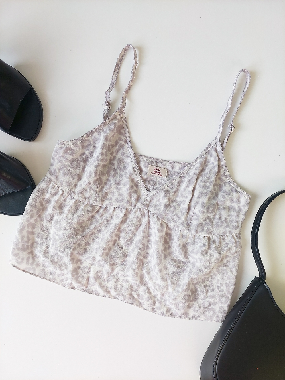 Little Moon Aritzia XXS Cami Tank Top Crop Leopard Print Blouse Camisole